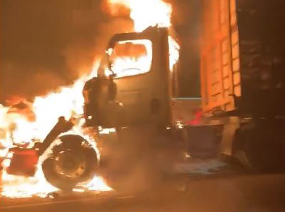 Truck carrying chickens catches fire