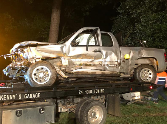 Pickup truck crashes into porch