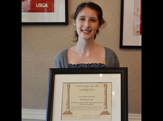 Union Pines student awarded scholarship from Southern Pines Masonic Lodge