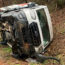 Driver avoids injury when FedEx van overturns