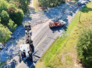 Truck carrying pipes overturns in Eagle Springs