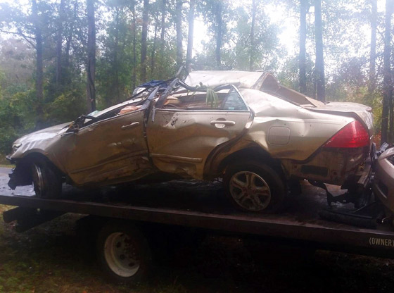 Crains Creek FD responds to overturned car woods