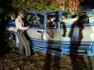 A man was transported to the hospital Friday night after crashing his truck in Cameron.