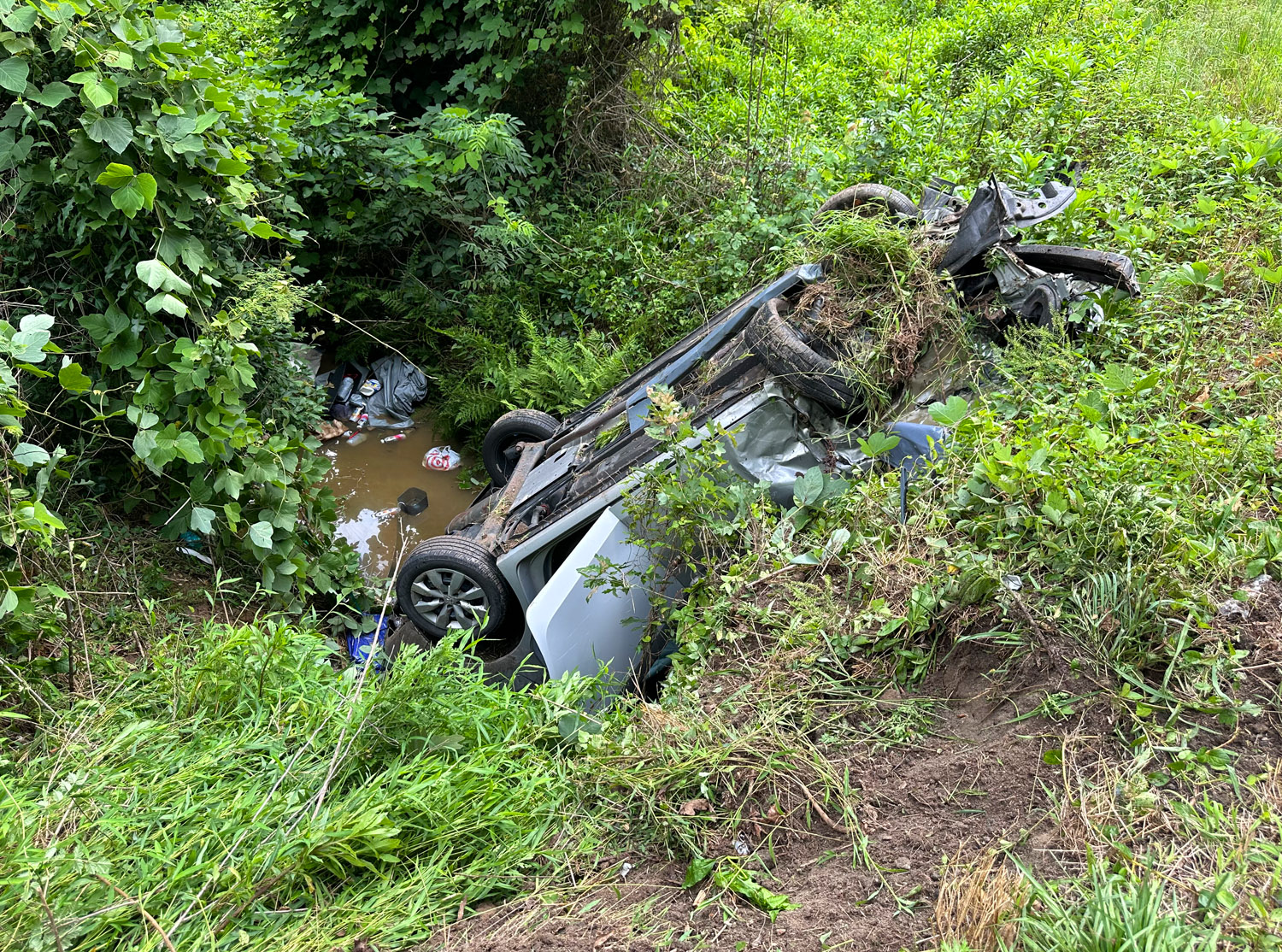 Accident Carthage car flip into creek SHS P.P Sandhills Sentinel