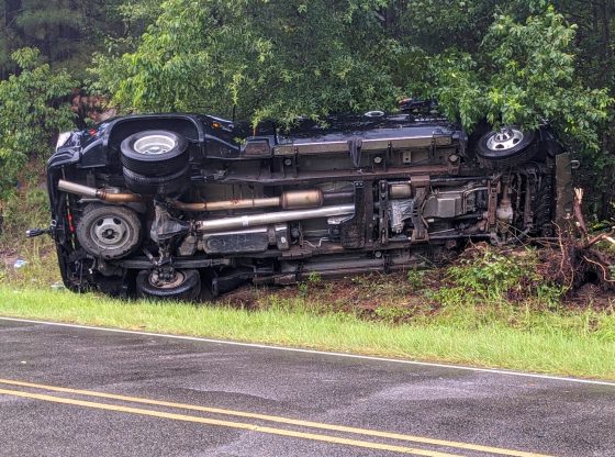 Dually truck crashes in storm