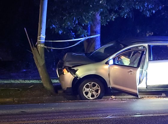 Driver transported to hospital after striking utility pole