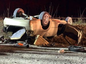 Car flips in Southern Pines Friday