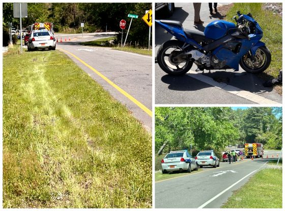Wind blows motorcyclist off road in Southern Pines