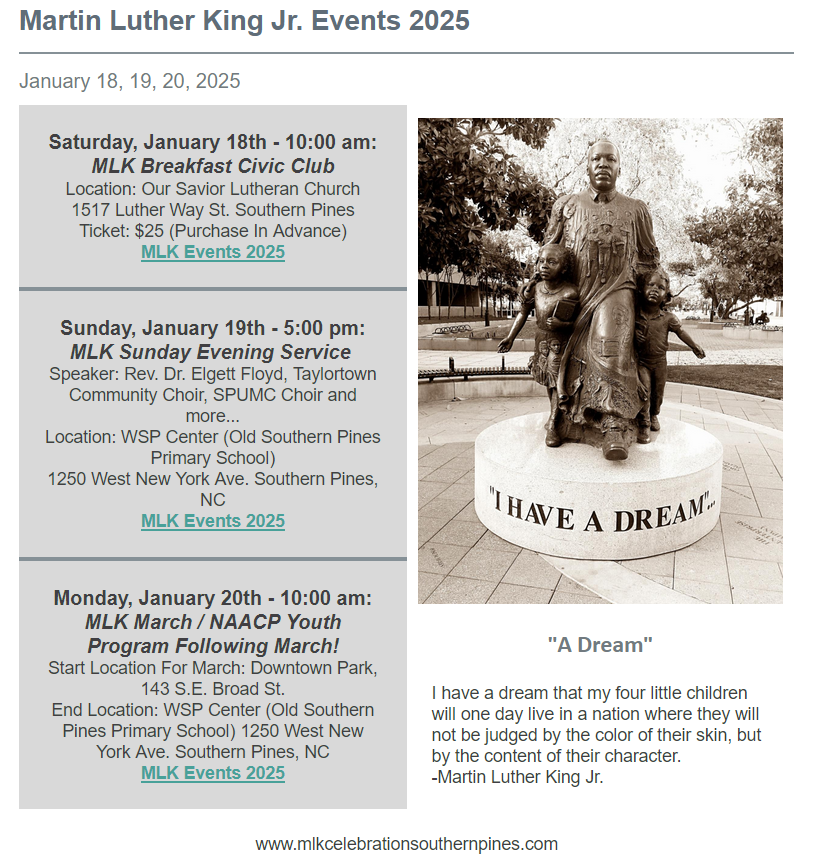 Martin Luther King Day Events - Jan. 18, 19, 20