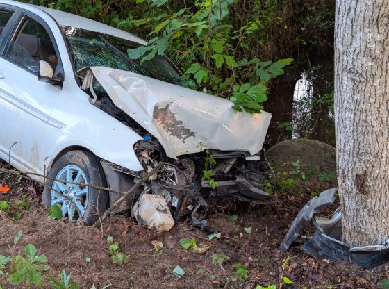 One airlifted after crashing into trees down embankment near water