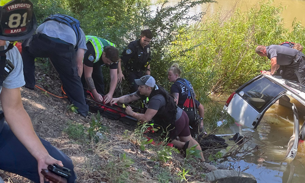 First responders save two from car crash in pond