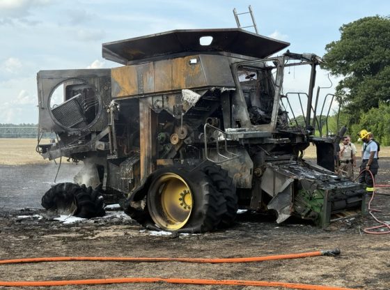 Combine destroyed after catching fire in Samarcand