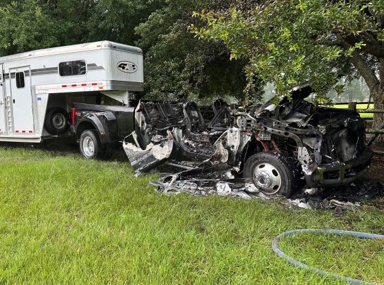 Big explosion as lightning hits pickup