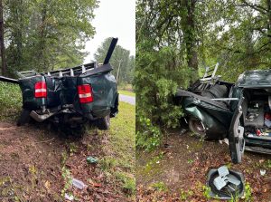 Crash impact destroys rear axle of pickup