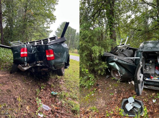 Crash impact destroys rear axle of pickup