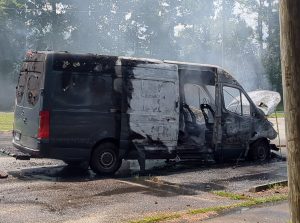 Amazon delivery van erupts in flames at Robbins Elementary
