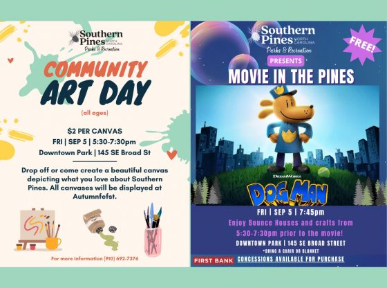 Southern Pines Community Art Day, movie night - Sept. 5