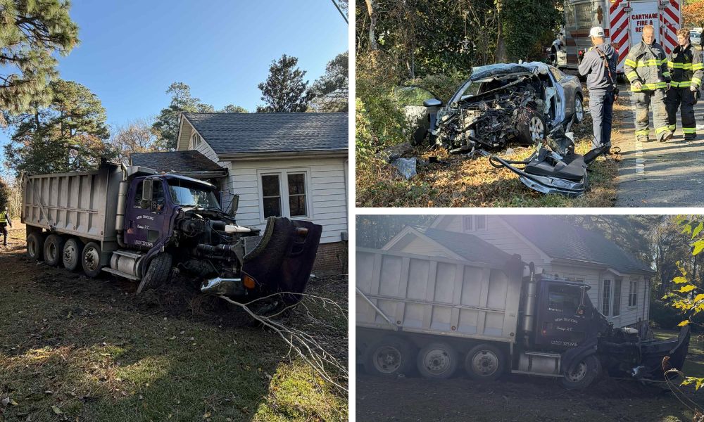 House struck, two airlifted after collision with dump truck near Bibey's