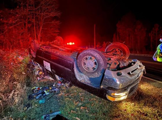 Driver arrested after vehicle overturns near Moore-Harnett line