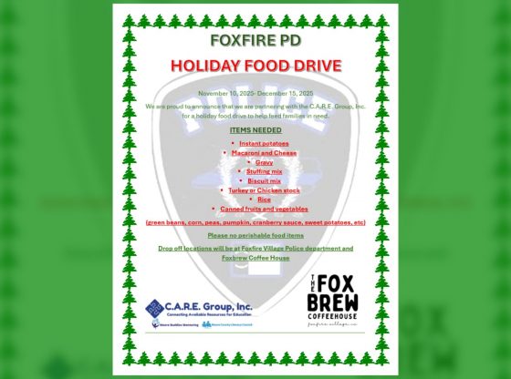 Foxfire Police Department holiday food drive - Nov. 10 through Dec. 15