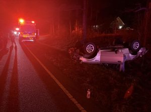 Vehicle lands on roof in Cameron rollover