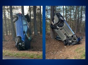 Vehicle upright on 'front bumper' after Cameron crash