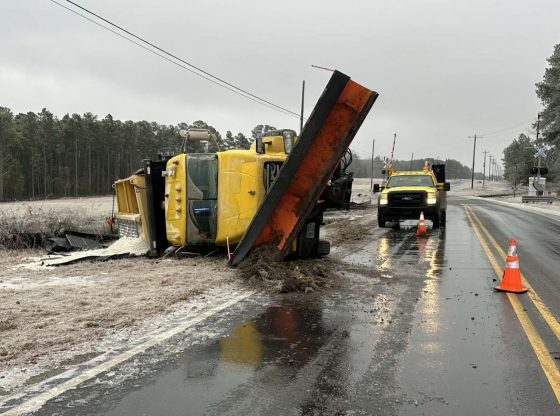 Snow plow overturns on N.C. 211 in Aberdeen