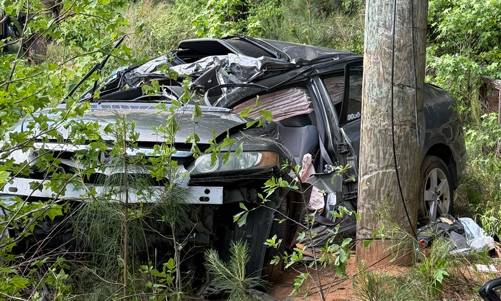 One airlifted after power pole crash Thursday