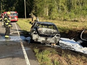 Vehicle fire sparks outdoor fire in Vass