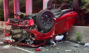 Truck flies off overpass in dramatic Midland crash Saturday