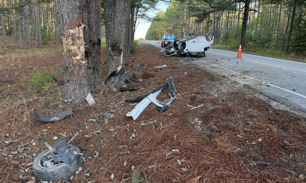 Hunters help driver from car after single vehicle rollover in Cameron
