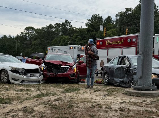 Three cars collide at PineCroft shopping center