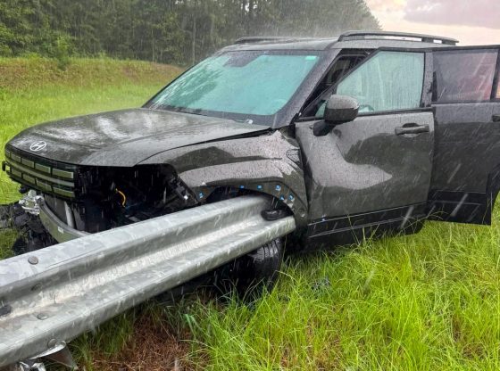 SUV impaled by guardrail in crash during storm