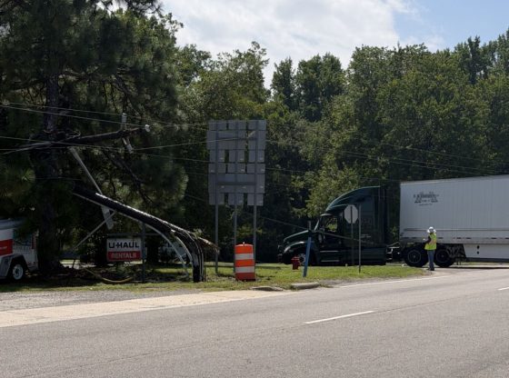 Semi-truck downs three utility poles in Aberdeen
