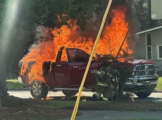 Truck burns at Southern Pines intersection